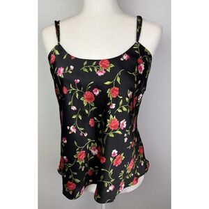 kathy ireland Cami Top Women M Medium Black Floral V-Neck Sleeveless Intimates